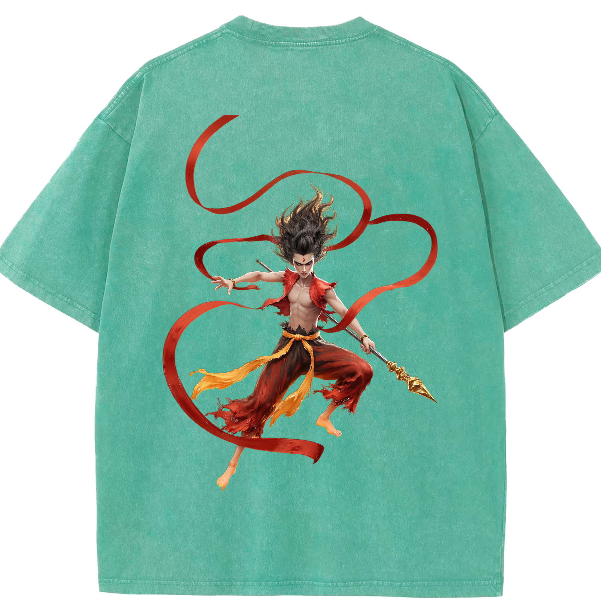 （画像用） Ne Zha 2 ナタ 魔童の大暴れ 綿100% ヴィンテージ風 半袖Tシャツ（背面プリント）
